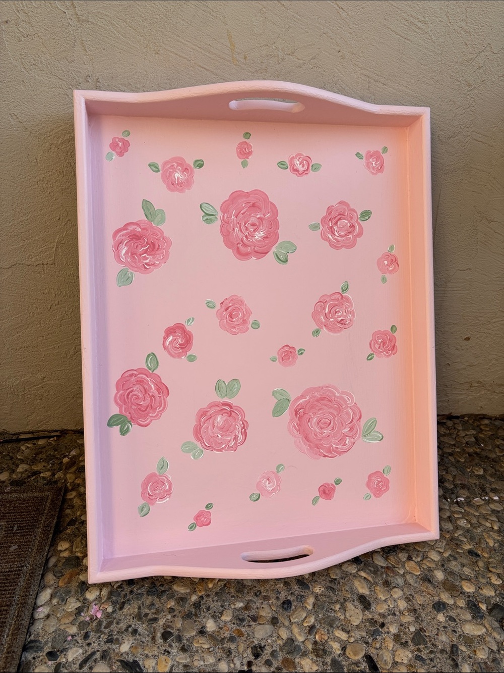 Pink Floral Serving Tray - Home Kitchen